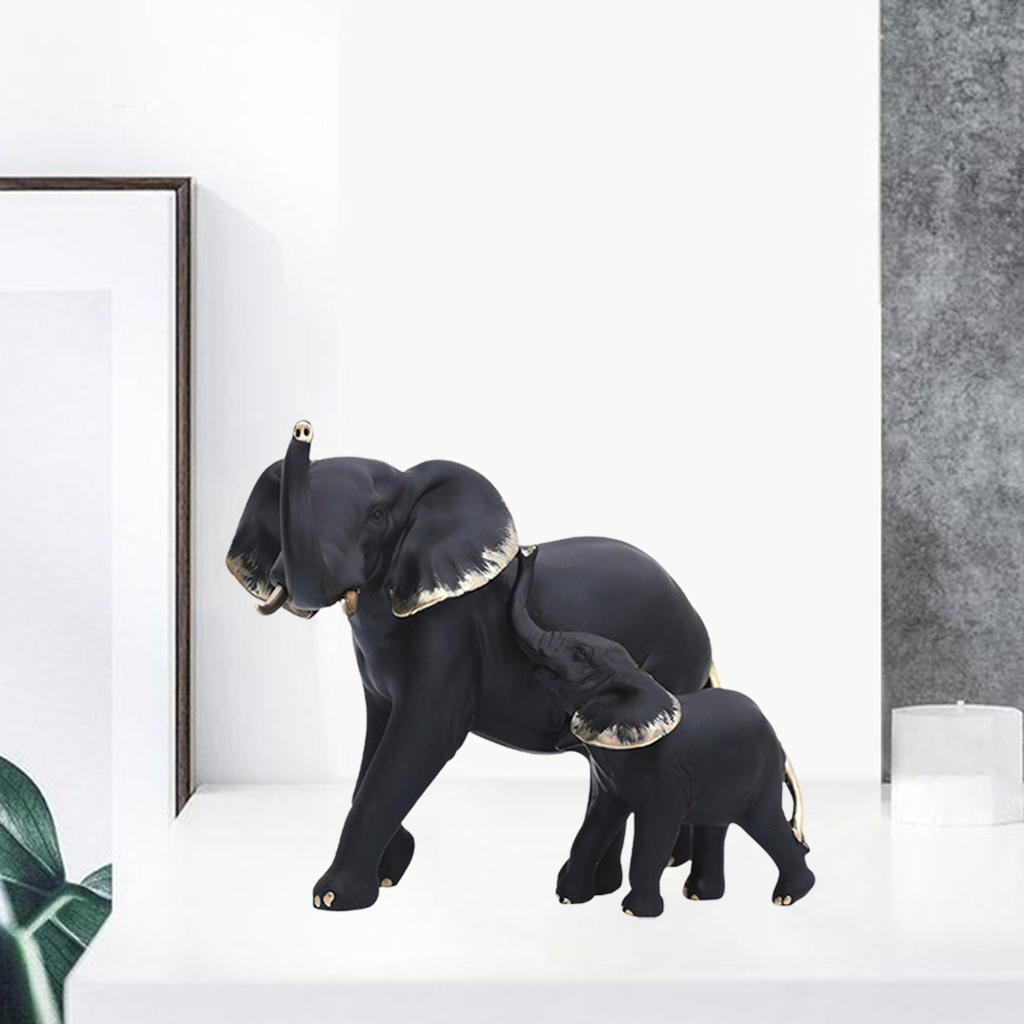 Elephant Statue Animal Figurine Resin Elephant Mother Baby Sculpture Home Office Desktop Decoration Ornament Collections Crafts