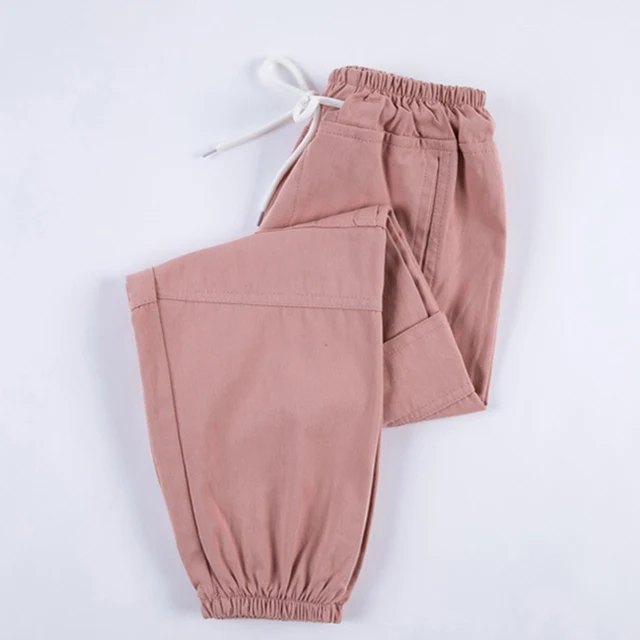 High Waist Cargo Pants for Kids Girls Pure Color Cool Trousers Pocket Loose  Cotton Sport Running Pants For Teens Girl 5-14 Years