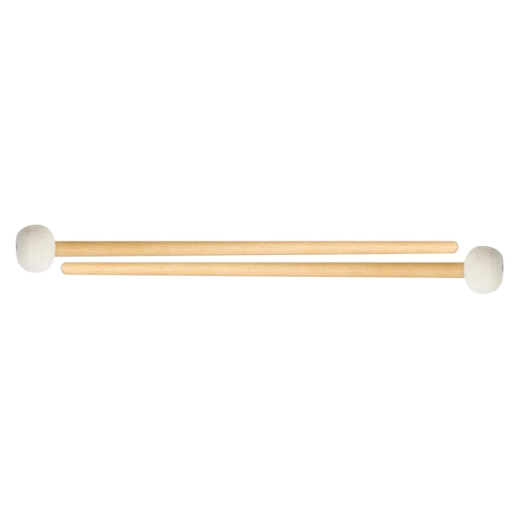 Pack of 2 Bass Drum Mallet Felt Head Percussion Mallets Timpani Sticks with Wooden Handle,  15 inches