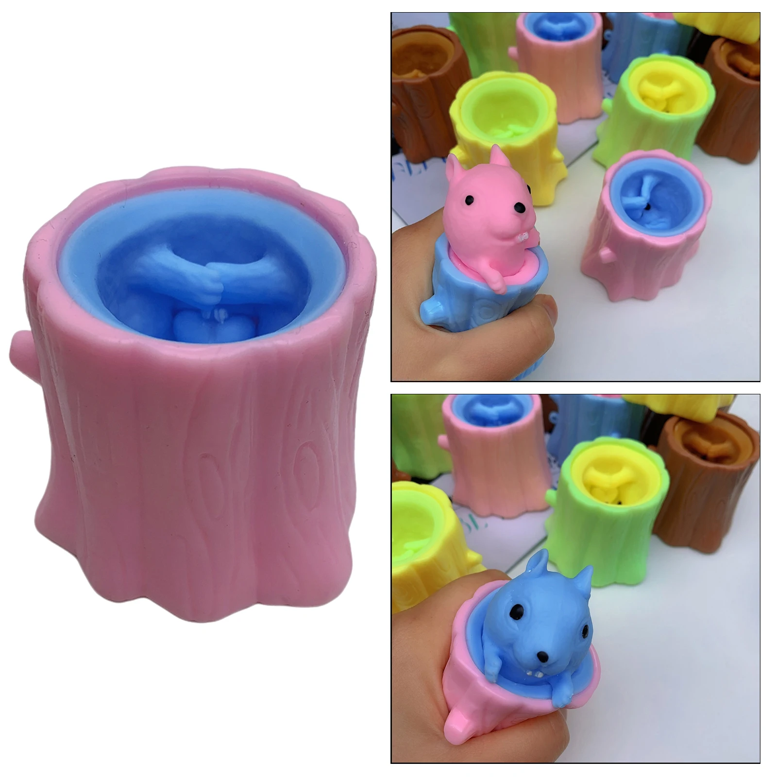 1pc Fun Squeeze Squirrel Cup Antistress Sensory Fidget Toy Tree Stump Cute