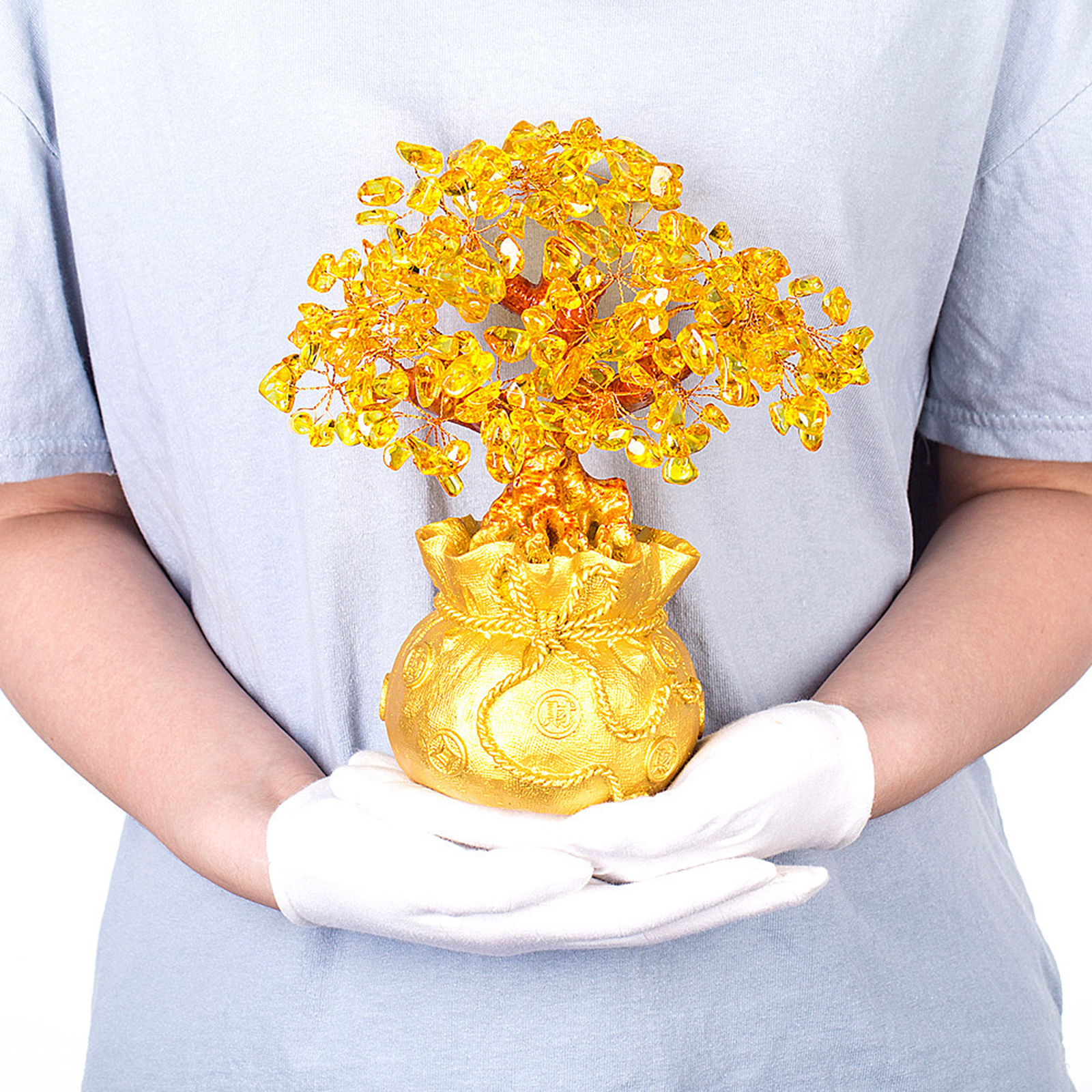 Crystal Money Tree Bonsai Wealth & Good Luck Feng Shui Lucky Tree Plant Home Office Tabletop Bedroom Living Room Decor Art Craft
