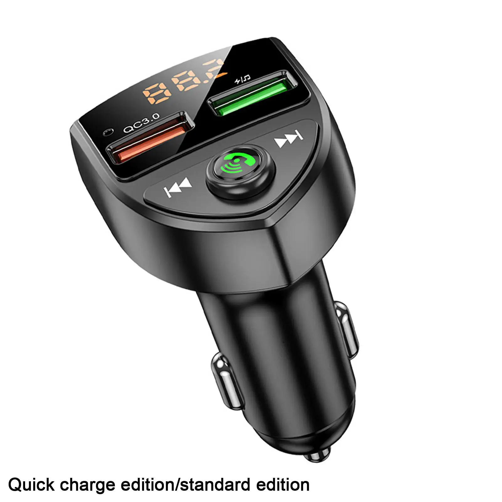 Wireless FM Transmitter USB QC3.0 Dual USB Charger MP3 Player TF Card Voltage Display