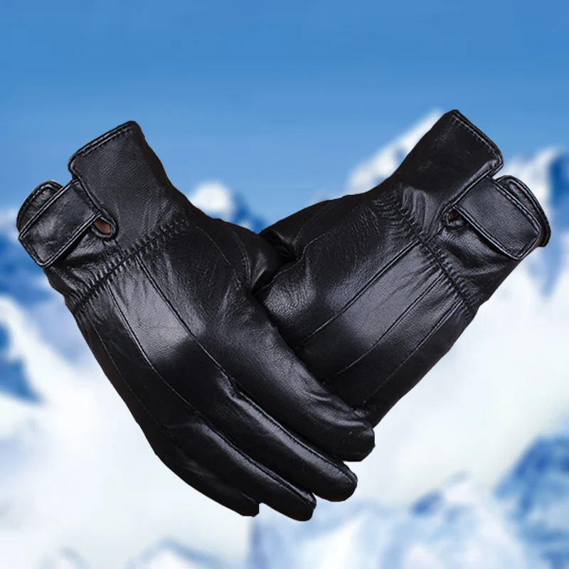 Men Mittens Real Leather Gloves New Genuine Leather Black Gloves Men Thick Cotton Winter Gloves Warm Mittens warm gloves for men