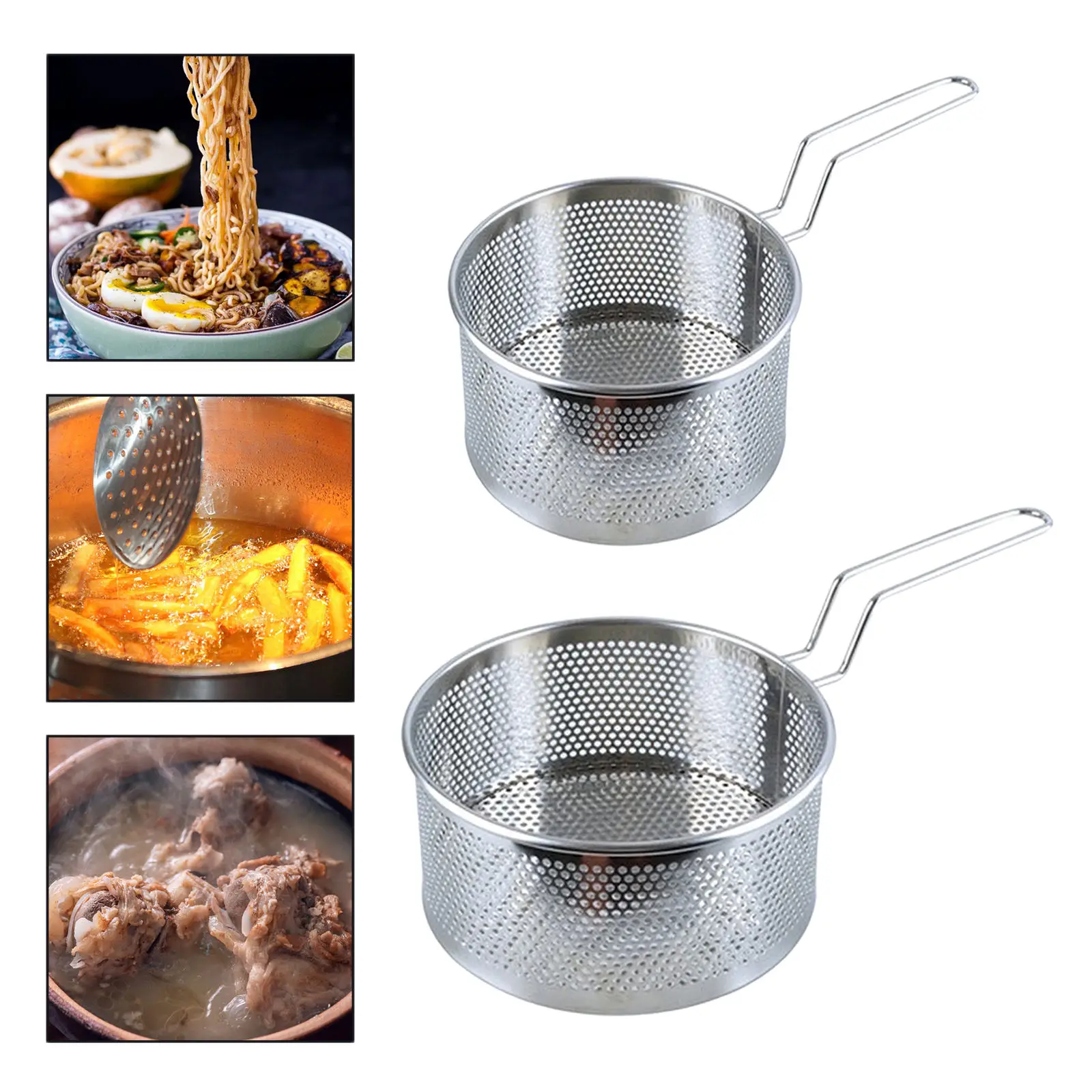 Stainless Steel Fry Basket Kitchen Colander Mesh Noodle Dumplings Strainer Frying Pan Fried Basket Cook Tool