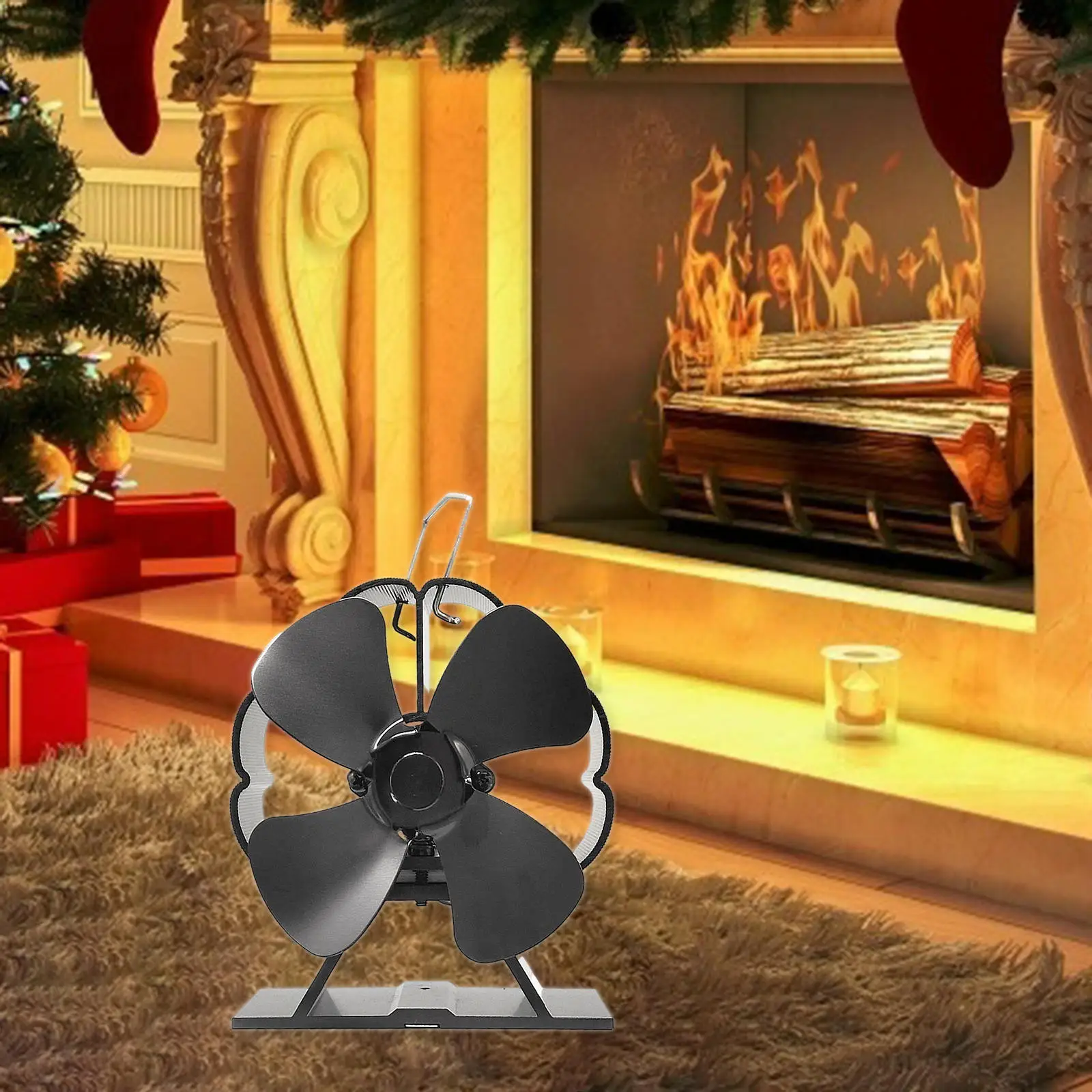 Heat Powered Stove Fan 4 Blade Heater Stove Fans Silent Eco-friendly Efficient Heat Distribution for Wood Log Burner