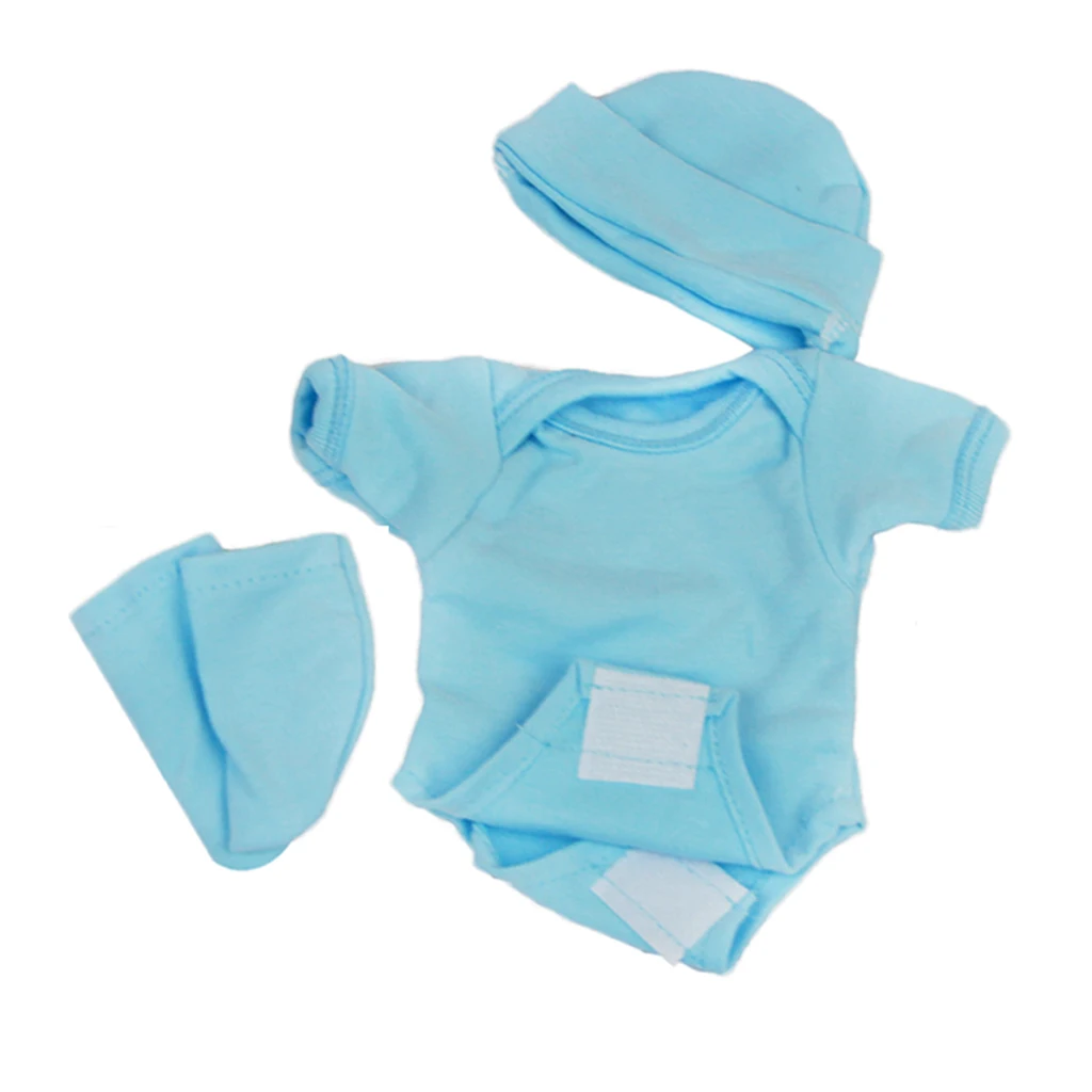 Fit 10 `` 11 `` Reborn Baby Girl Dolls Clothing Blue Romper Socks Hat Set