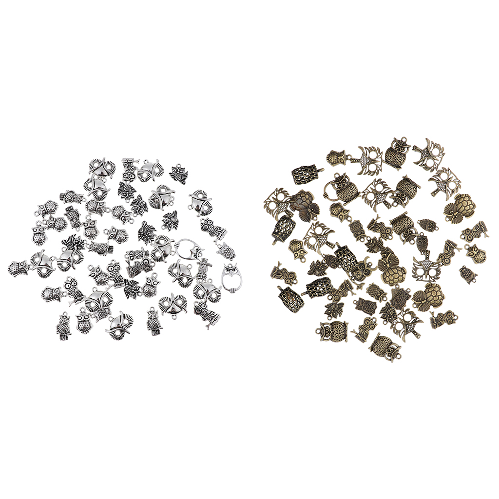 50pcs Antique Silver / Bronze Owl Charms Pendants Carfts DIY
