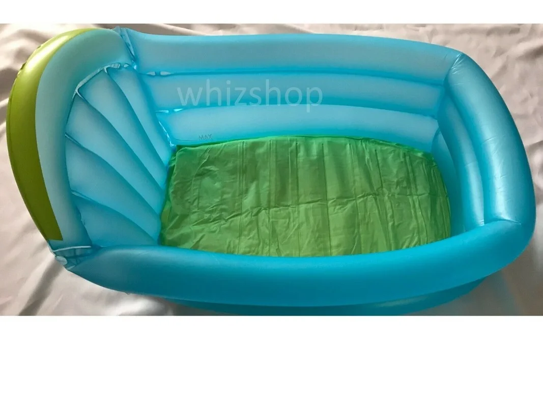 NEW INFLATABLE BABY CHILDREN'S KIDS BATH TUB TRAVEL WASH TUB BLUE & GREEN 