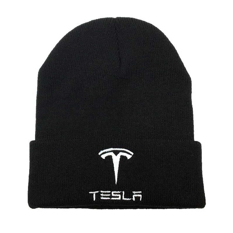 New Beanie Knitted Hats for Tesla Car Logo Embroidery Winter Hat Cotton Unisex Sport Autumn Female Warmer Bonnet Casual Cold Cap