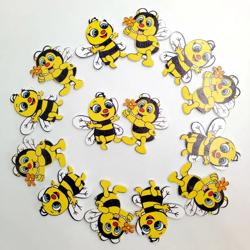 New 20 Pieces Wood Shapes Bee Embellishments for Scrapbooking Crafts Decorative Buttons Flatback Card Making Decoration Gift