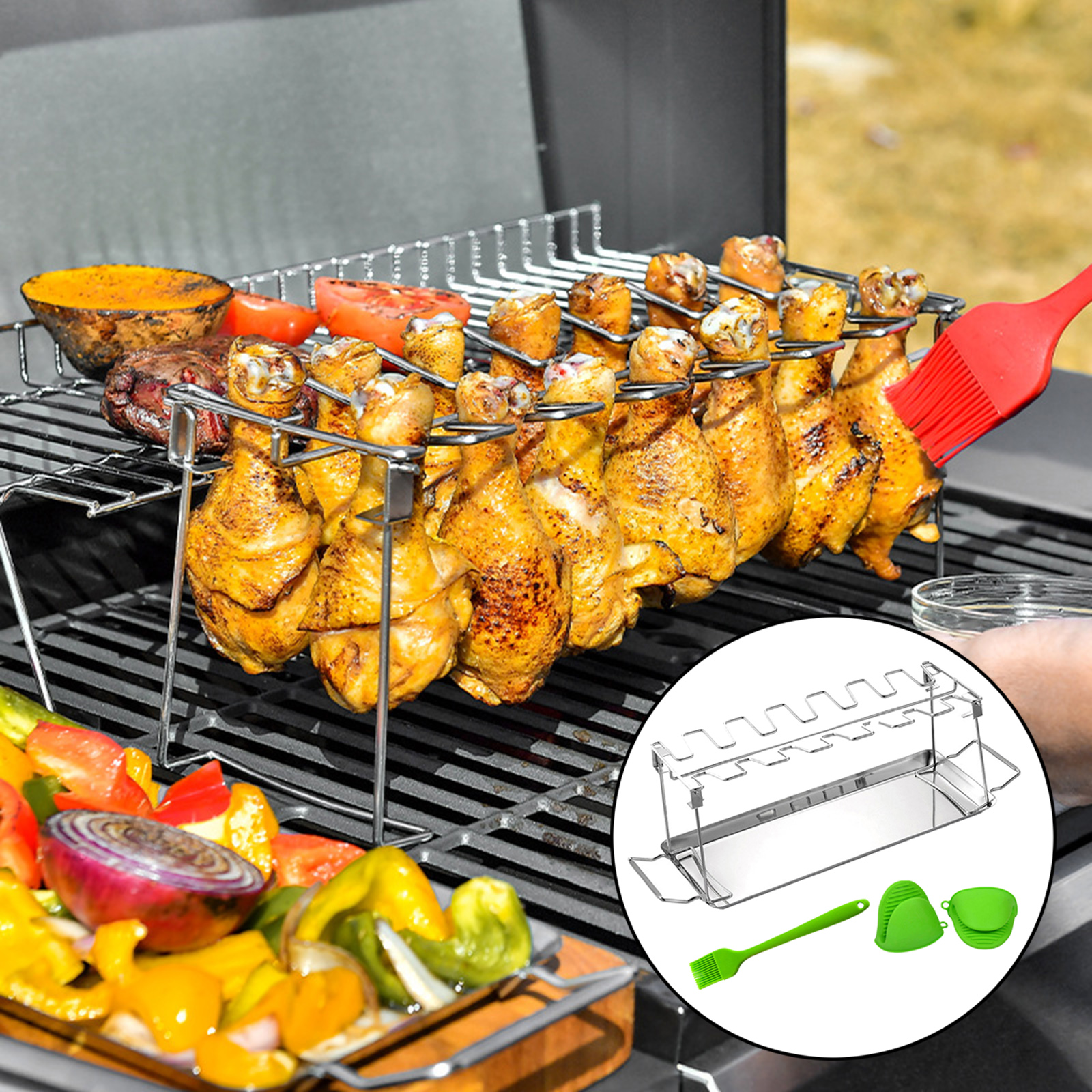 Chicken Leg Grill Rack Drip Pan for Grill Smoker Oven BBQ Accessory