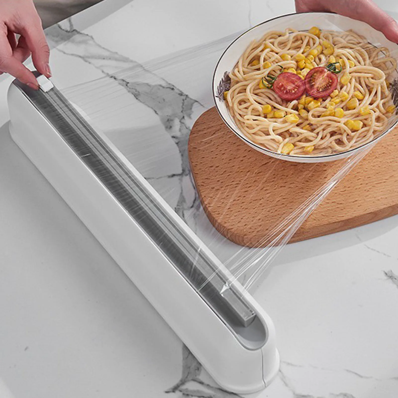 Plastic Food Wrap Dispenser Refillable Cling Film Baking Cutter Preservation Foil Organizer BPA Free Kitchen Accessories