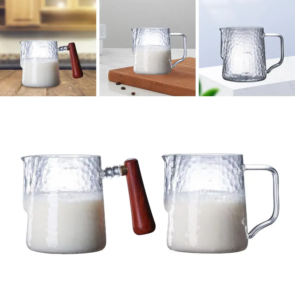 Glass Milk Frothing Jug Cream Steam Coffee Garland Cup Decorating Cup Jug Latte Frothing Art Jug for Barista Espresso Cappuccino