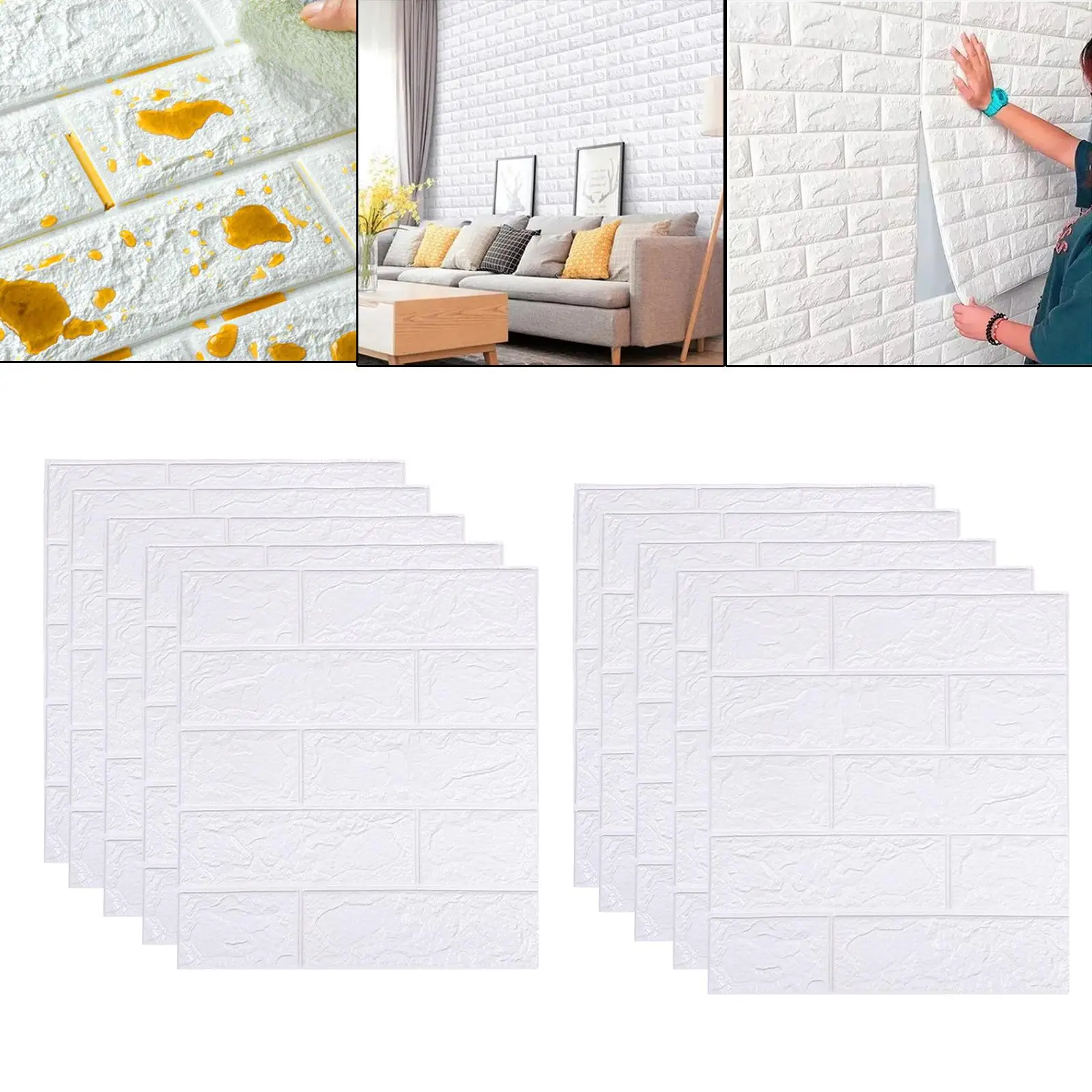 10x Self Adhesive Tile Brick Wall Sticker Waterproof DIY Wallpaper TV Wall