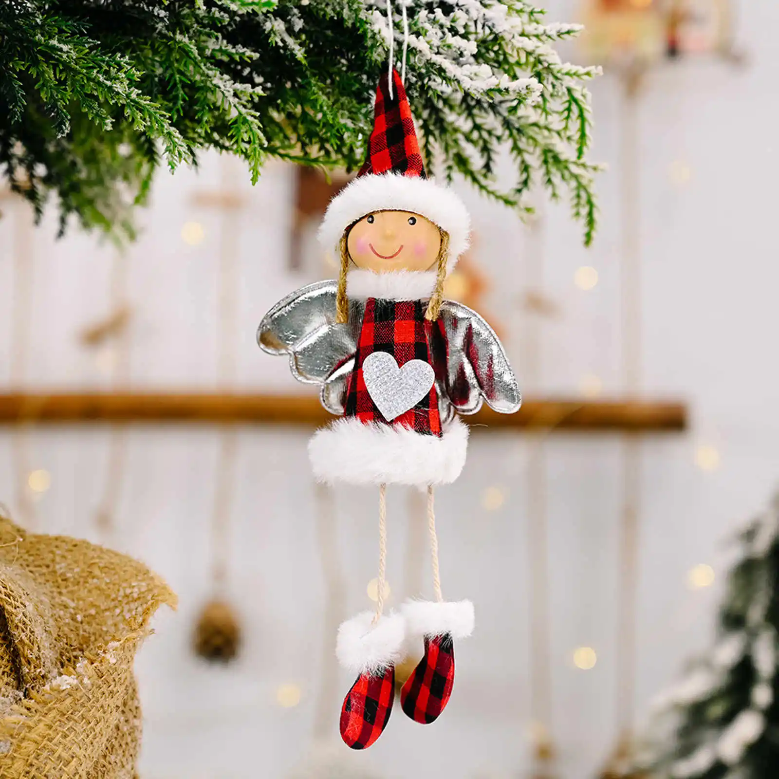 Christmas Tree Ornaments Xmas Hanging Plush Decorations Holiday Party Pendant Decor Ornaments Set for Christmas Santa Snowman Reindeer Bear Doll