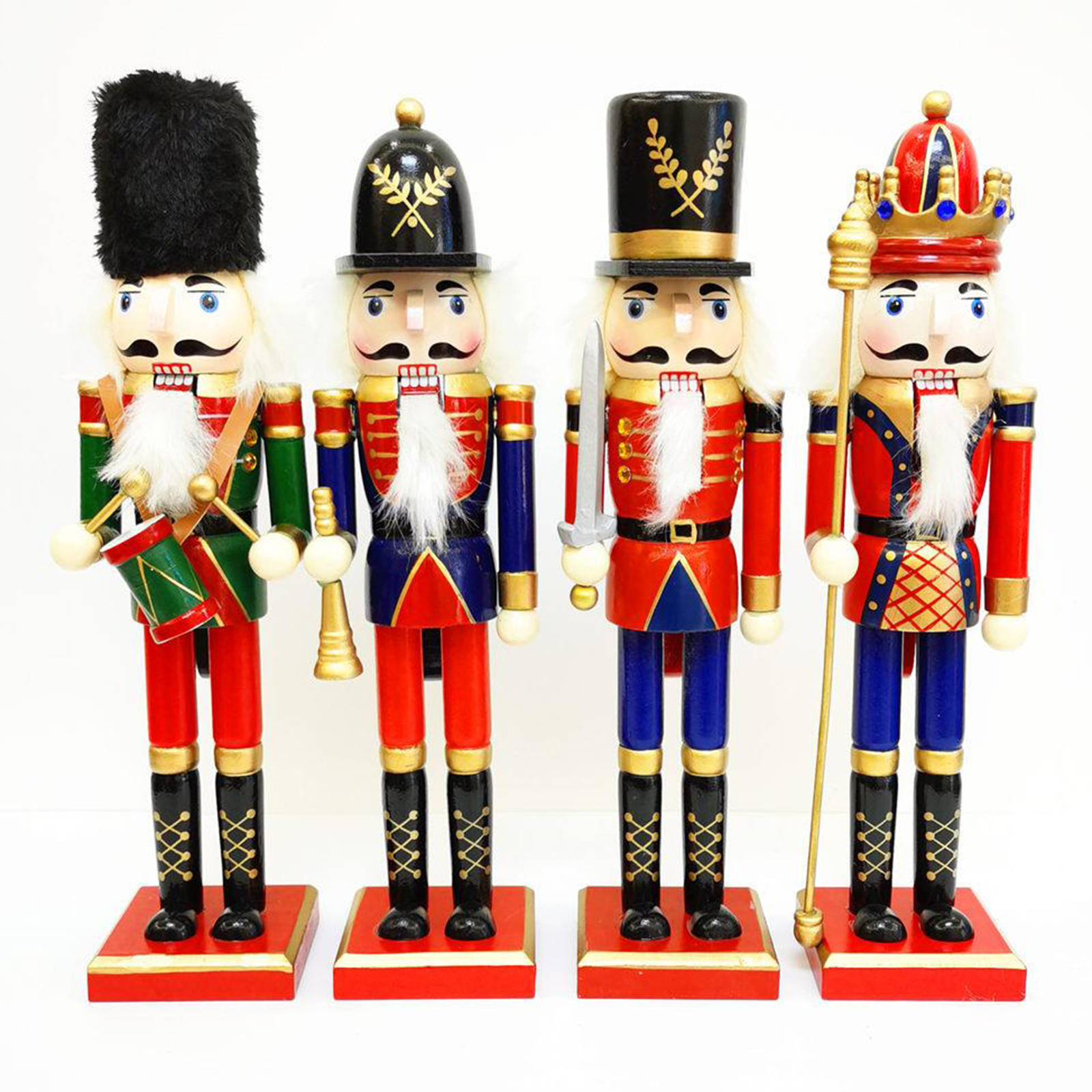 Wooden Christmas Soldier Nutcracker, Red Outfit Holding Trumpet, Drum, Spear, Festive Traditional Christmas Decor, 12'' Tall