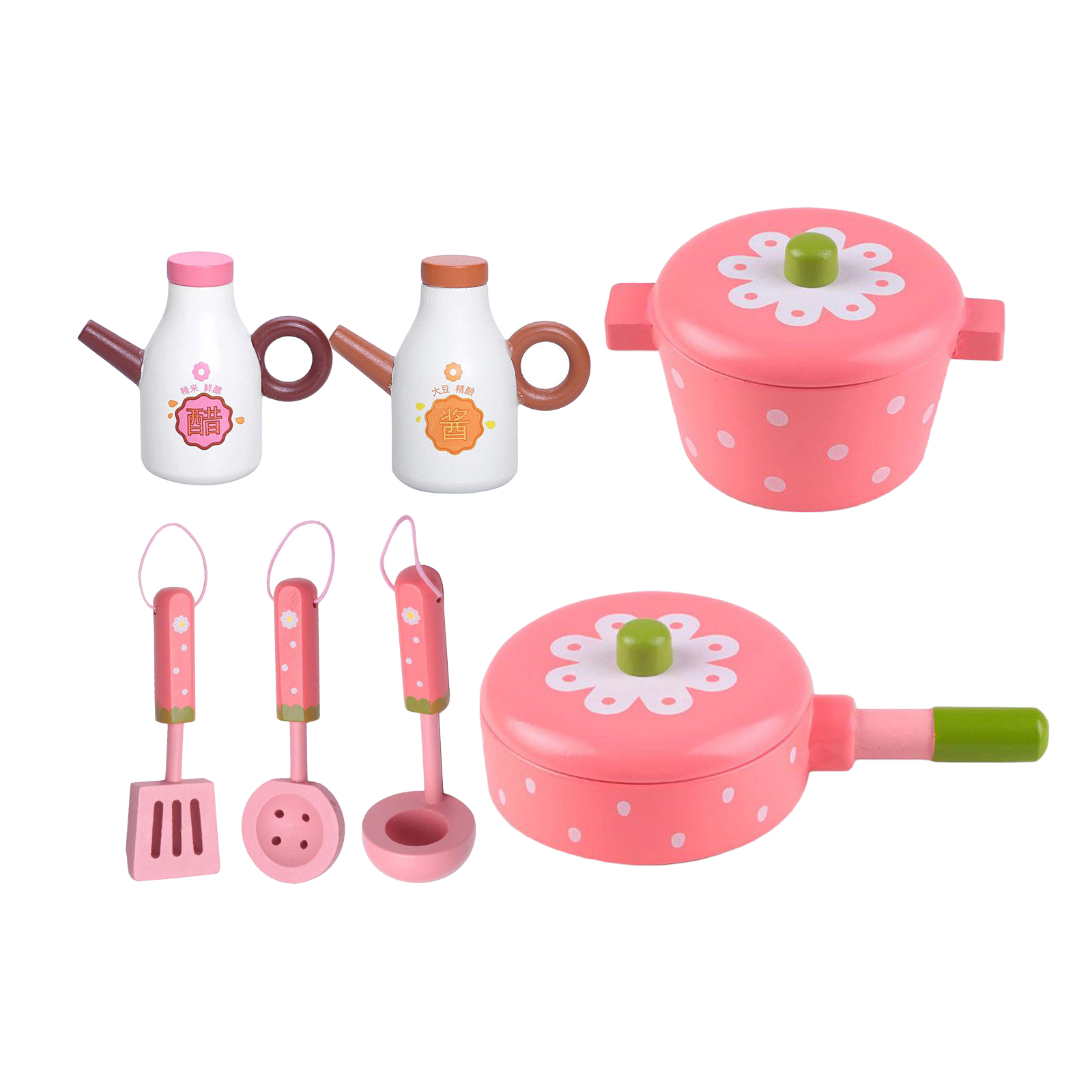 Kitchen Toys Baking Pretend Wooden Pink Kitchen Utensils Pot Pan
