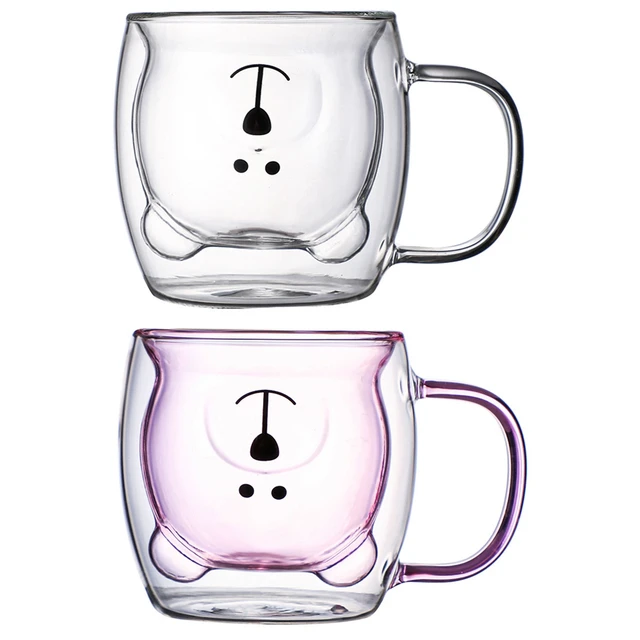 Double Glass Cup Cute Bear Coffee Mugs Animal Double-layer Milk Juice Tea Mug  Cup Lady Valentine's Day Christmas Gift - Mugs - AliExpress