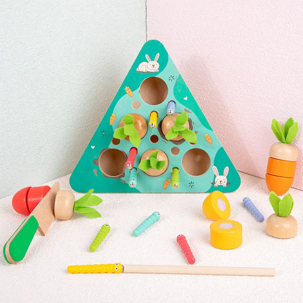 Montessori Wooden Toys Pulling Radish Toy Preschool Learning Toys Matching Game for Kids 1 2 3 4 5 6 Baby Toddler Xmas Gifts