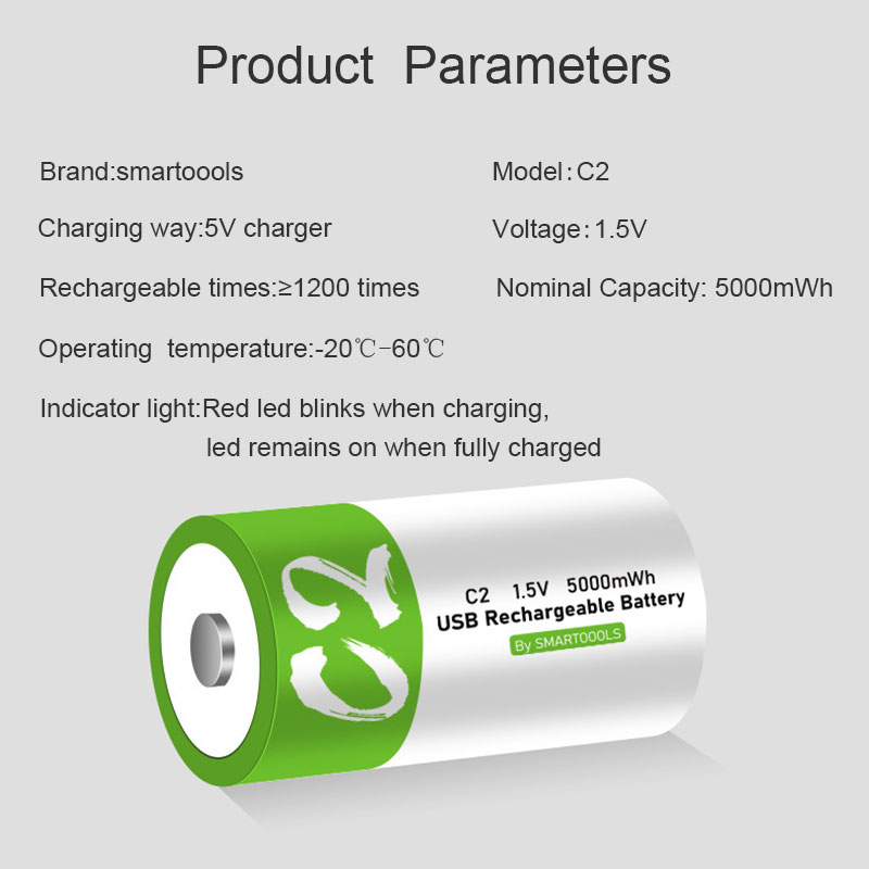 Pilha recarregável universal, 1.5v, tamanho c, 5000mwh,
