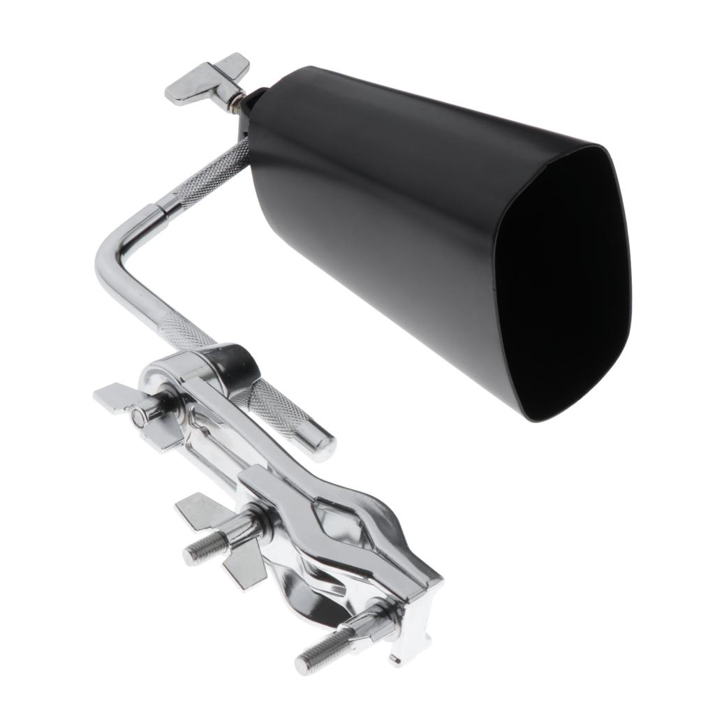 6 Inch Cowbell for Drumset with Mounting Bracket, Metal Black Finish Cow Bell