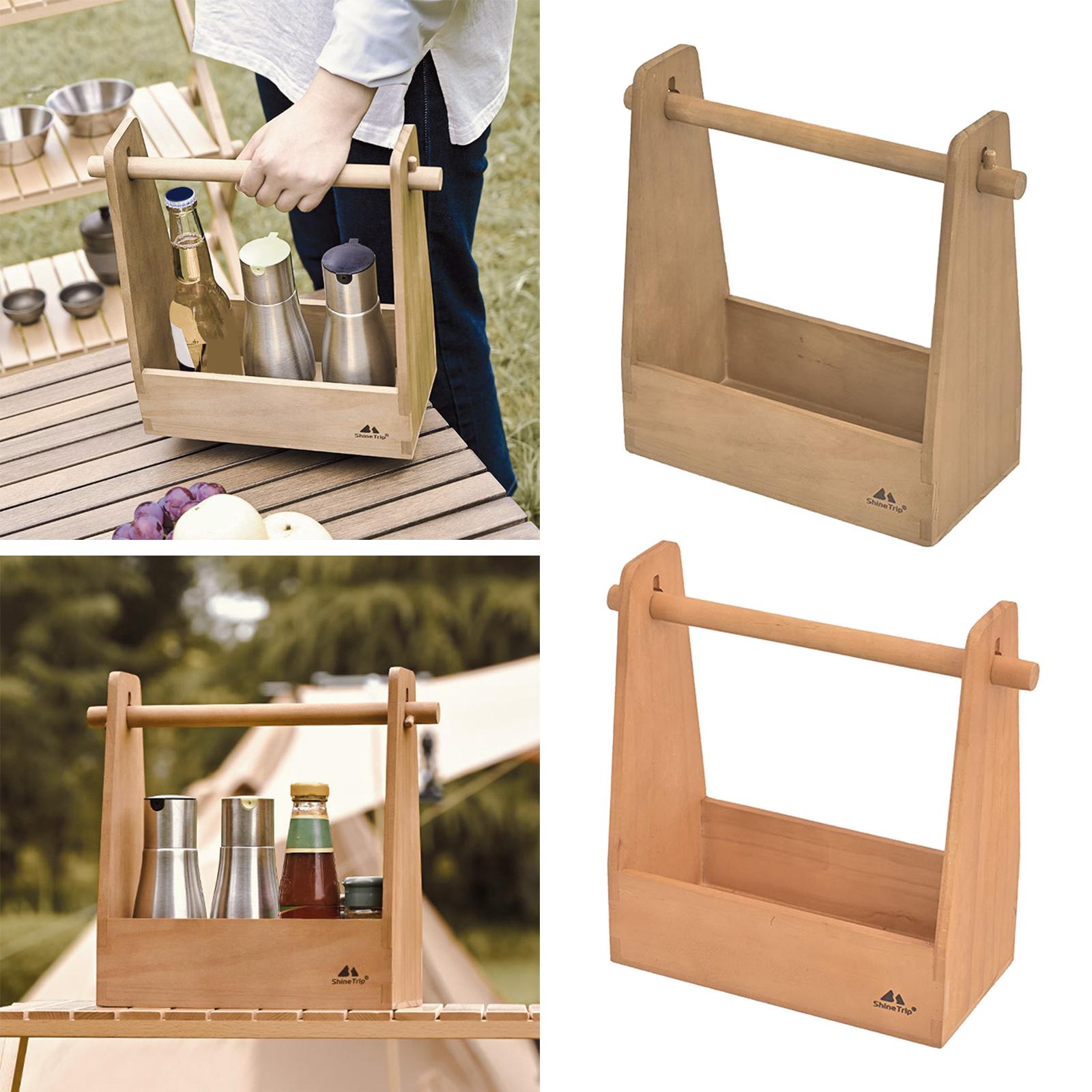 Outdoor Seasoning Box Protabel Pine Wood Retro Card Slot Handle Detachable Camping Picnic Home Storage Box Roll Paper Holder