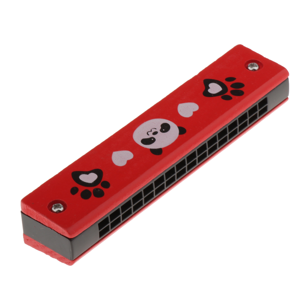Children Wooden Painted Harmonicas Double-row 16-hole Mini Baby Toy Panda