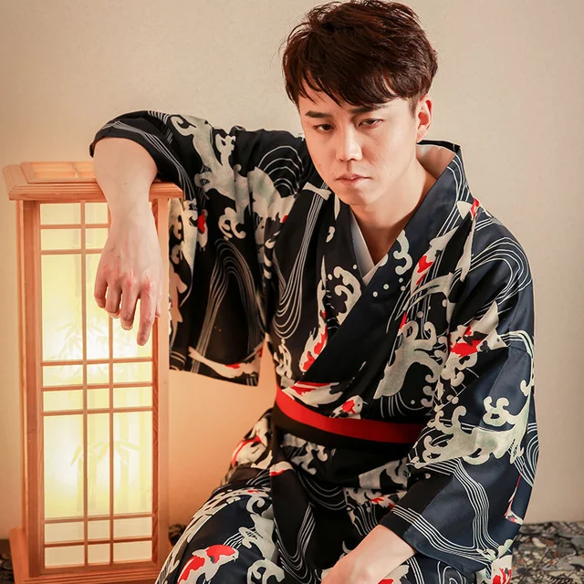 Summer Kimono Jinbei Traditional Pajamas Sets Japanese Pattern Haori Yukata  Samurai Tops and Pants Male Lounge Dressing Gown - AliExpress