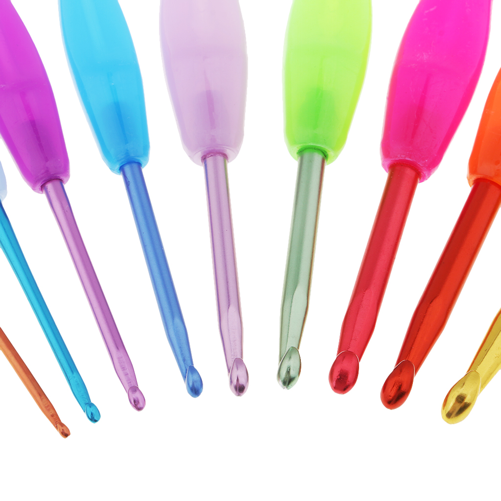 9Pcs Multi Coloured Aluminium Crochet Hooks for Arthritic Hands, Beginners Yarn Knitting Needles Set 9 Size