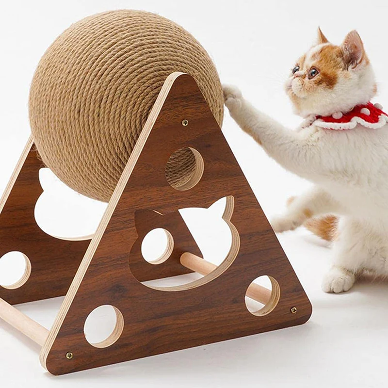 Cat Scratcher Toy with Ball Natural Sisal Cat Scratching Ball Scratching Ball for Cats and Kittens 【2022 Upgraded】 AGYM Cat Scratcher Toy Interactive Solid Wood Scratcher Pet Toy 
