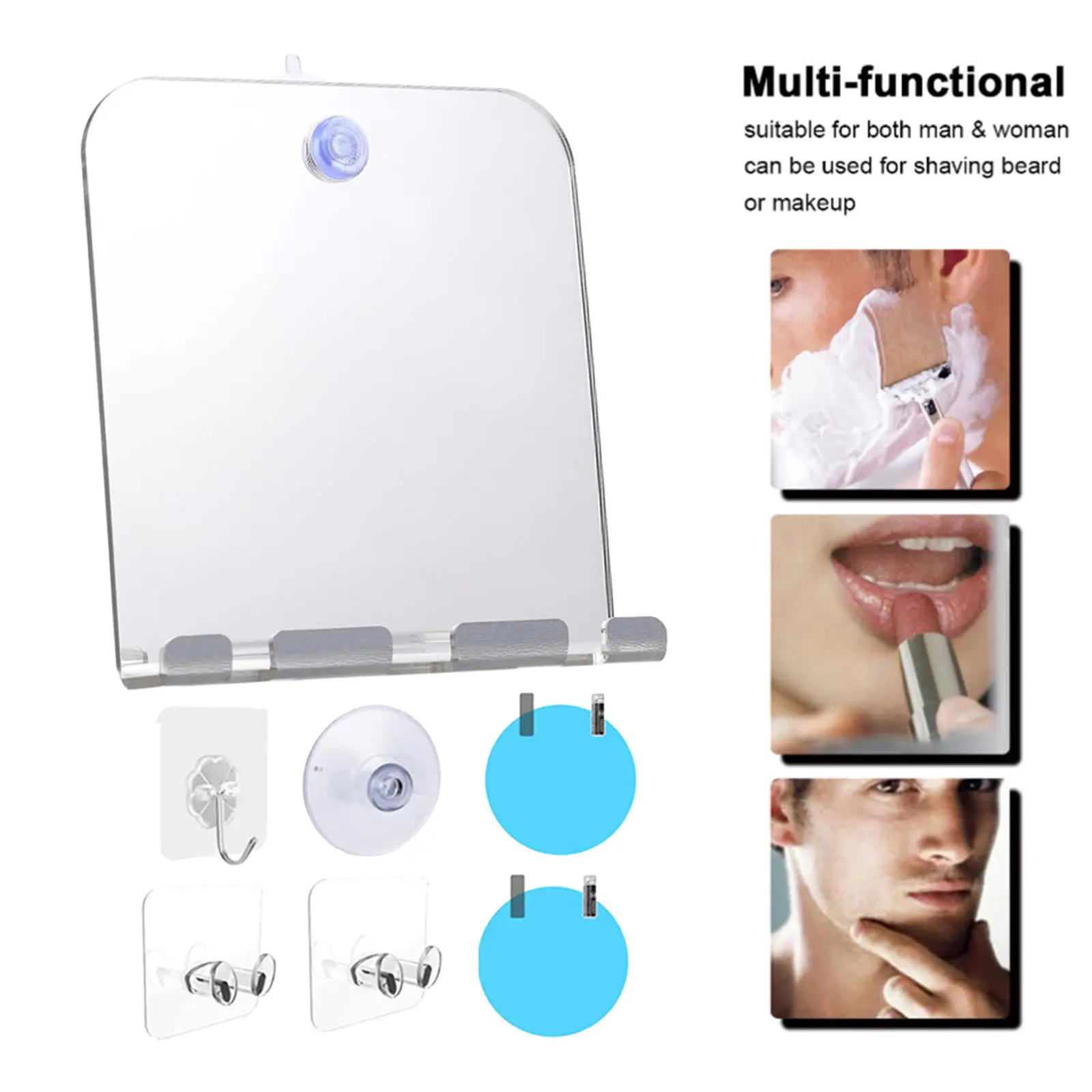 Portable Fogless Shower Shaving Makeup Mirror, with Suction Cup Wall Hanging, Travel Bathroom Anti Fog Mirror