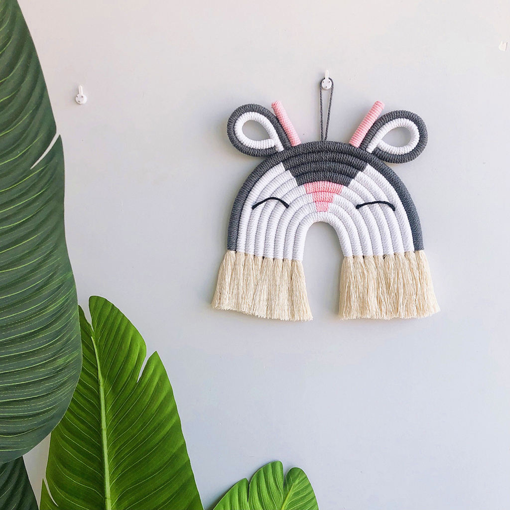 Animal Macrame Rainbow Wall Decor Colorful Tapestry Woven Tassel Wall Hanging Toy for Nursery Decor Baby Kids Girls Room Decor