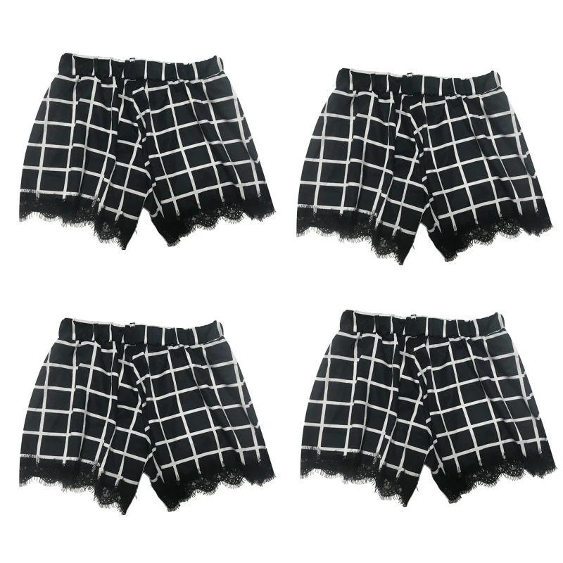 under armour shorts Women Goth Punk Elastic High Waist Wide Leg Shorts Skirt Harajuku Halloween Spider Web Plaid Eyelash Lace Trim Pants L5YB paperbag shorts