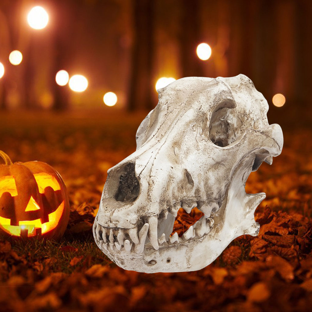 Modern Resin Art Wolf Skull Sculpture Aquarium Ornament Skeleton Statue Turtle Lizard Toy Halloween Office Bedroom