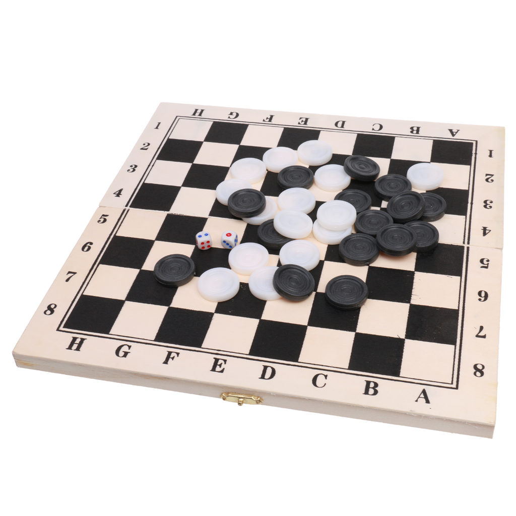 Wooden Foldable Checkers Board With Draughts Pieces Set Board Game 8x8