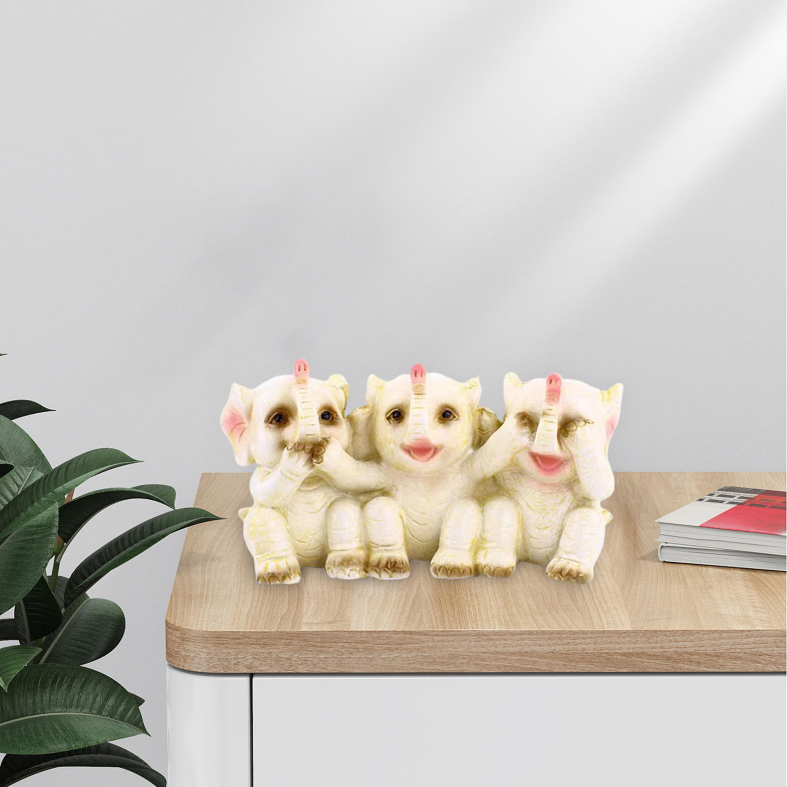 Thai Three Elephant Statue Collectible Craft Buddhist White Ornament for Decoration Gift Window Decor Home Decoration Bar Decor