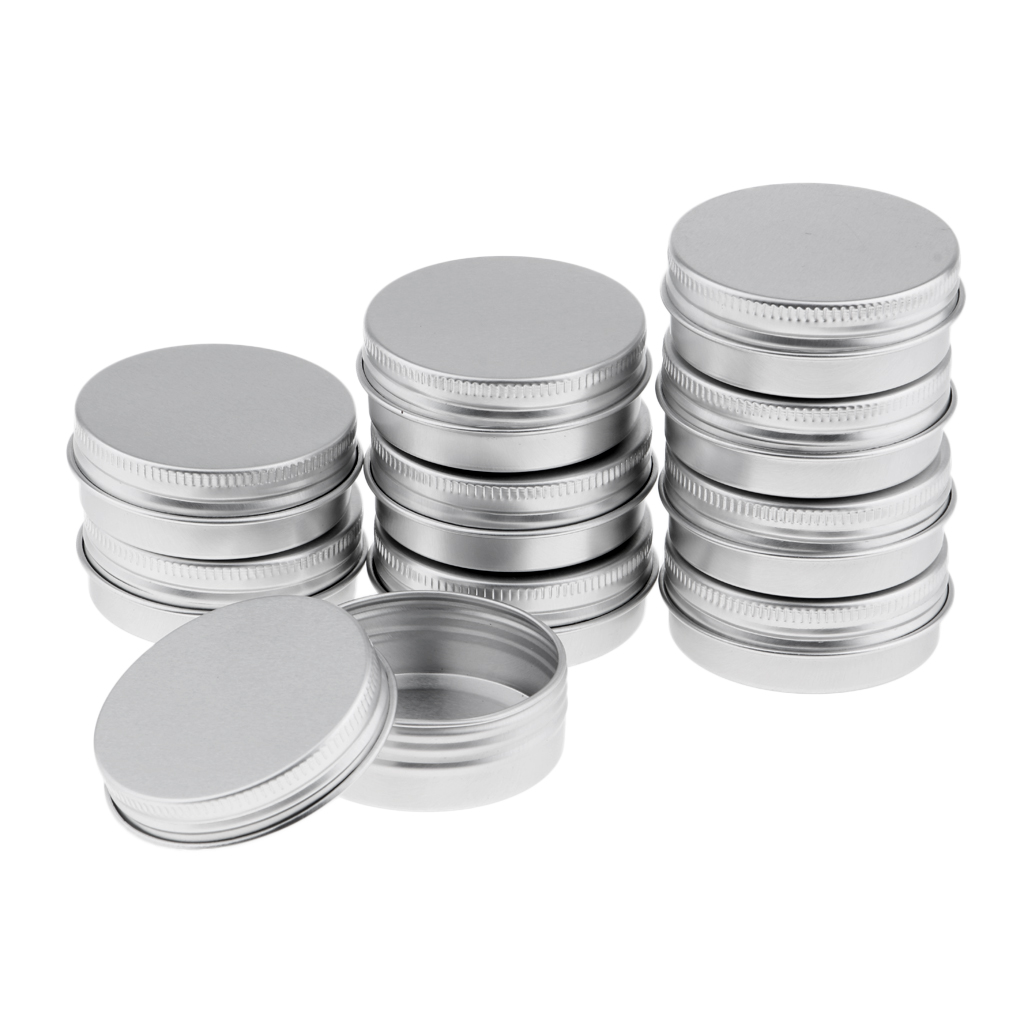 10 Empty Aluminum Tins Cans Container Jars w/ Screw Lids - 30g