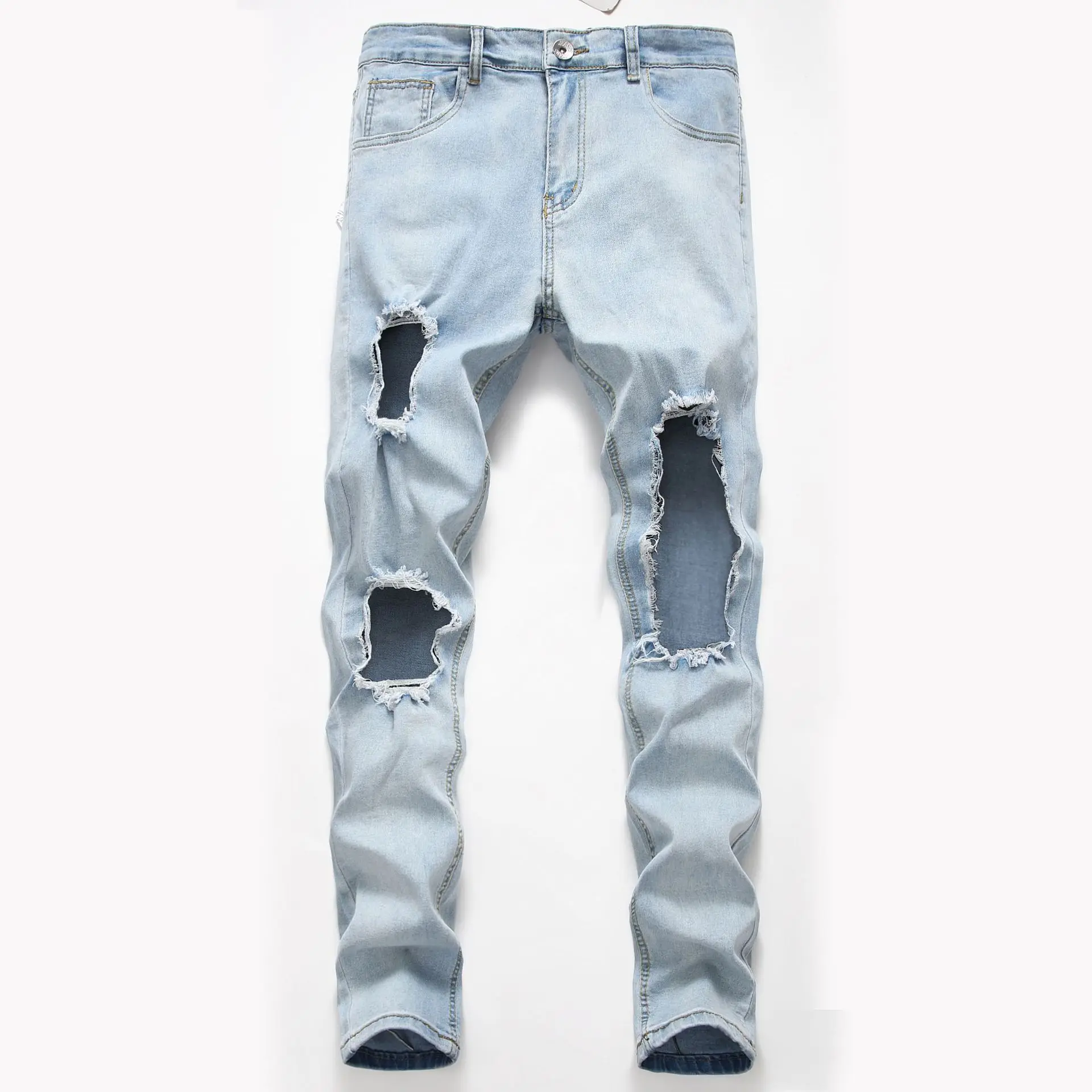 Pantalones vaqueros elásticos para hombre, Jeans ajustados con agujeros desgastados, talla S-XXXL Ropa de hombre