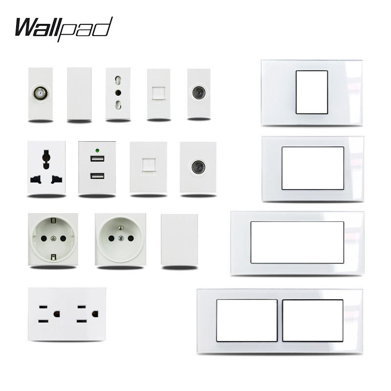 US Italien Typ DIY Weiße Glasscheibe Satelliten-TV-DATEN USBCharger EU Französisch USA Steckdose Wallpad 118*75mm 153*75mm 191*75mm – Detail 2