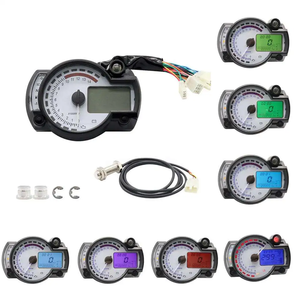 Motorcycle Digital Light LCD Speedometer Odometer Tachometer W/ Speed Sensor Odometer Gauge Display Oil Level Meter Universal