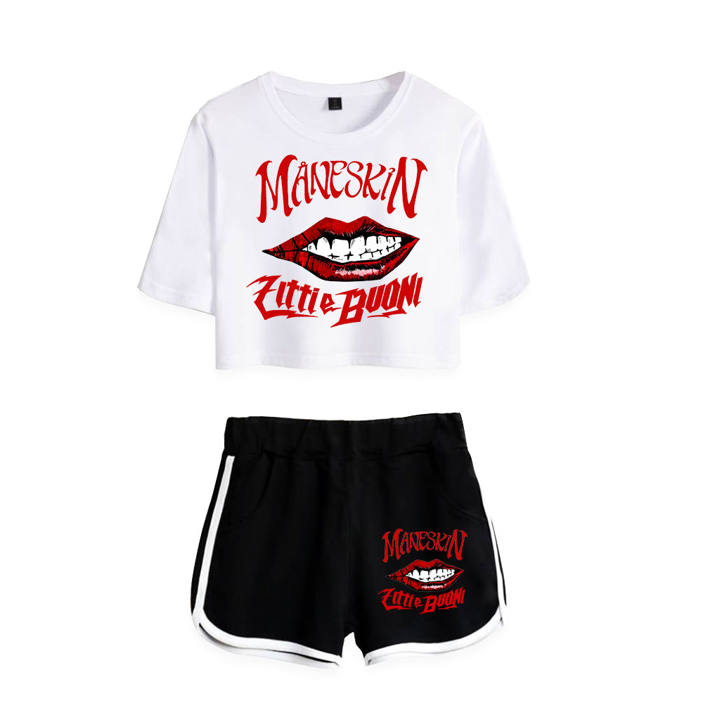 peça conjunto maneskin merch colheita top shorts