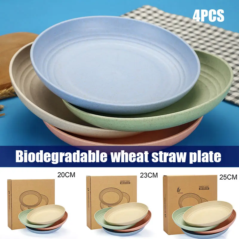 Dishwasher & Microwave Safe BPA Free and Healthy for Kids Children Toddler & Adult 4Pack Unbreakable Dishes and Plates Sets Non-Toxin Lightweight Wheat Straw Plates 11 