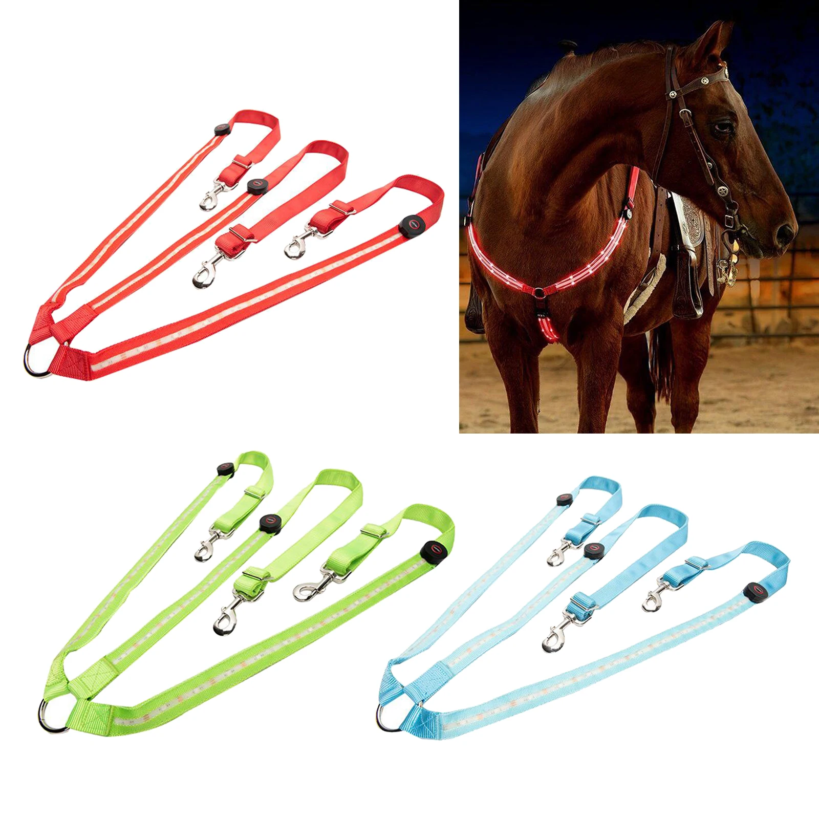 LED Light Horse Breastplate Collar Adjustable Visibility Tack Equestrian Safety