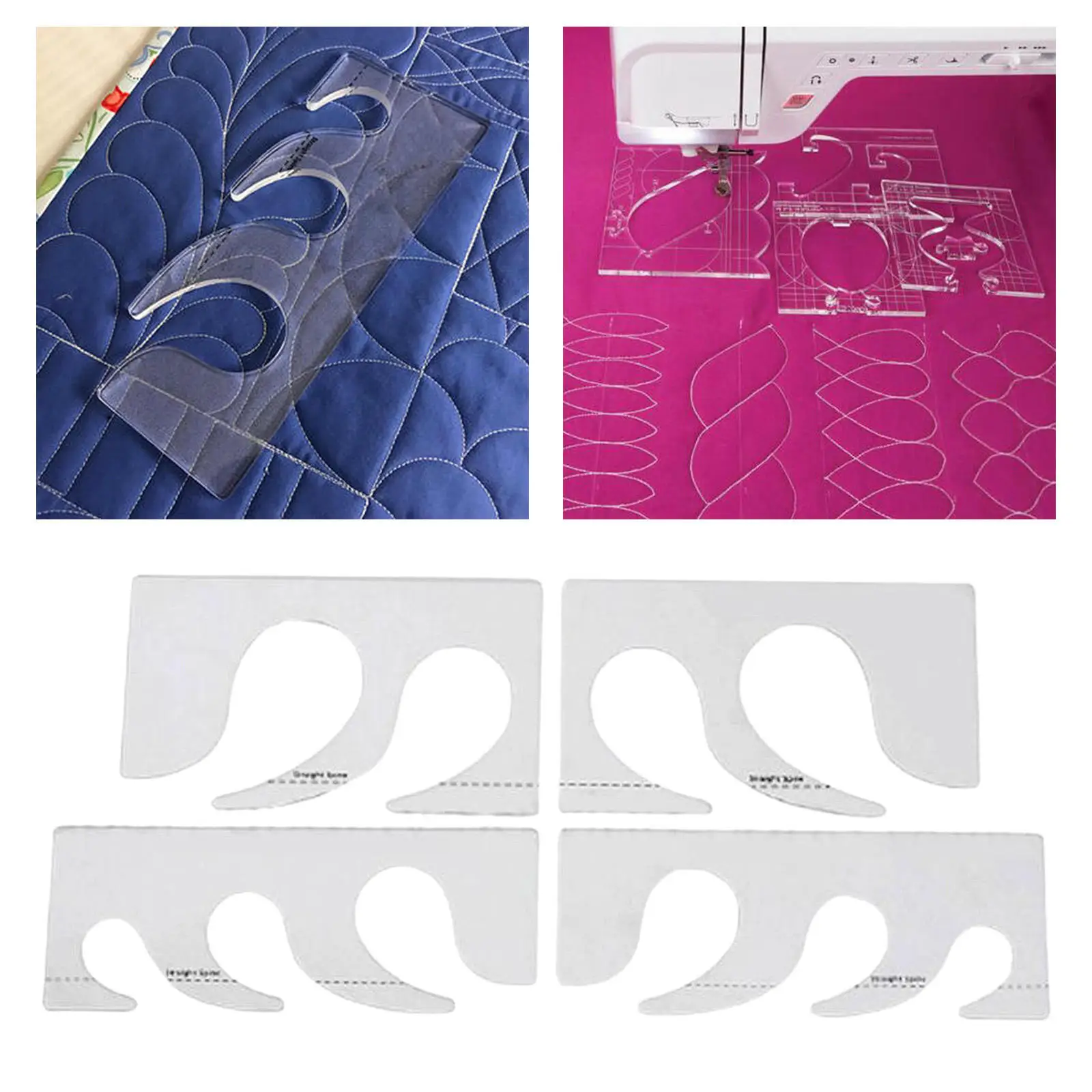 4pcs Sturdy Acrylic Quilting Ruler, Sew Machine Quilting Grids Lines Patchwork Unique Shape for Quilting, Sewing Crafts