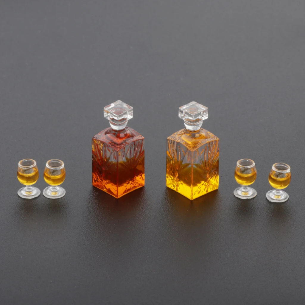 6PC 1:12 Doll House Whiskey Miniature Wine Bottle Glass Pub Bar Model Toys