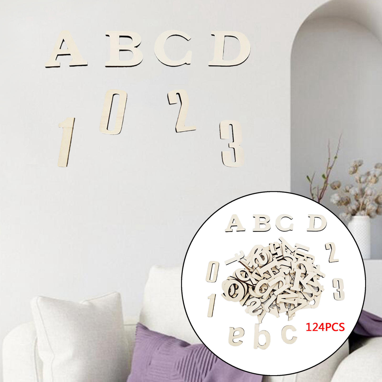 124 Pieces Wooden Capital Letters Alphabet Pieces Numbers Wood Cutout Letters Handcrafted for Farmhouse Nursery Decor Gift Baby