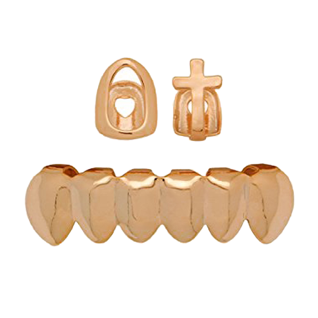 Bottom 6 Teeth Mouth Caps Punk Rock Grills 2 Top Single Fang Cross