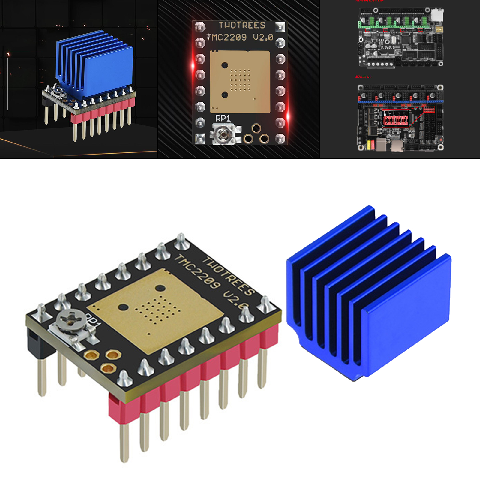 TMC2209 V2.0 Stepper Damper with Heat Sink Driver Replacement Part for A4988 DRV8825 for 3D Printer