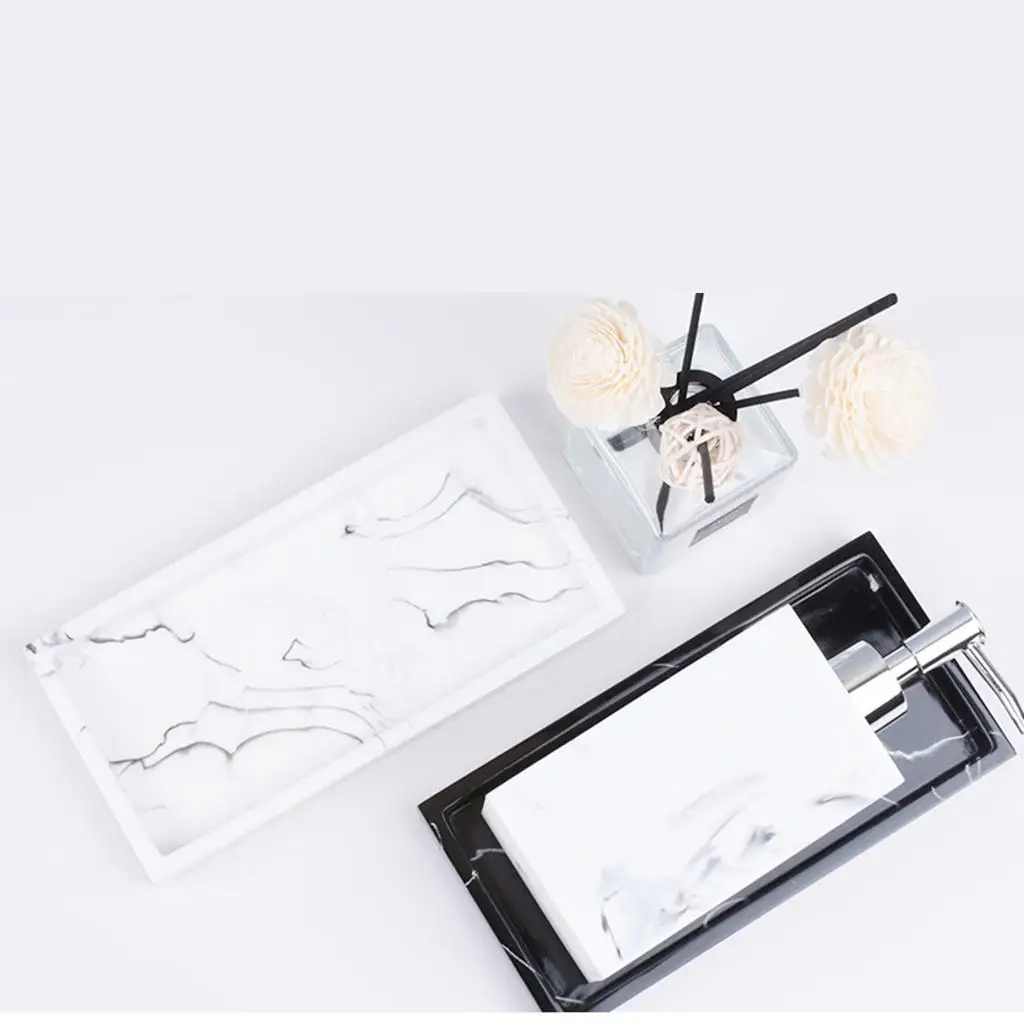 Marbled Storage Tray Resin Jewelry Display Plate Cosmetic Organizer Rectangle Home and Hotel Serving Tray