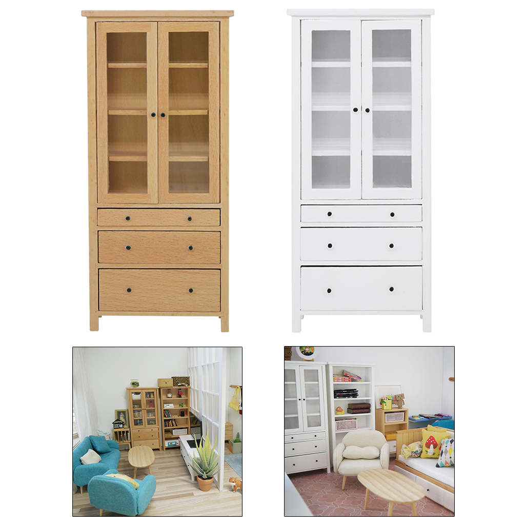 1/10 Scale Miniature Dollhouse Furniture Mini Glass Cabinet Bookcase Model Toys for Kids, for Mini Living Room Study Decoration